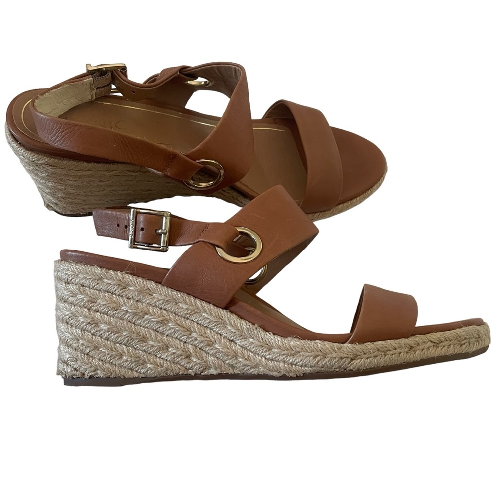 Vionic Brown Leather Espadrille Wedge Sandals